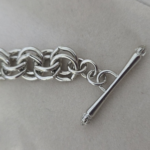 Silver Double Link Chain Bracelet with Teardrop Charm and Toggle Clasp - Picture 5 of 8